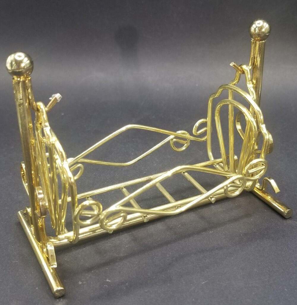 Dolls House Vintage Gold Metal Rocking Crib Cradle Baby Nursery Room Miniature